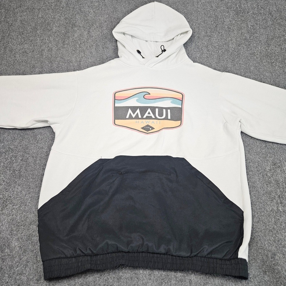 Maui‎ Hawaii Hoodie Large White Black Surf Coastal Pullover Travel Islands